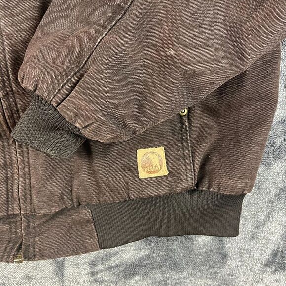 Berne Canvas Hooded Fleece Lined Full Zip Jacket Brown Men's XL Workwear - Picture 3 of 13